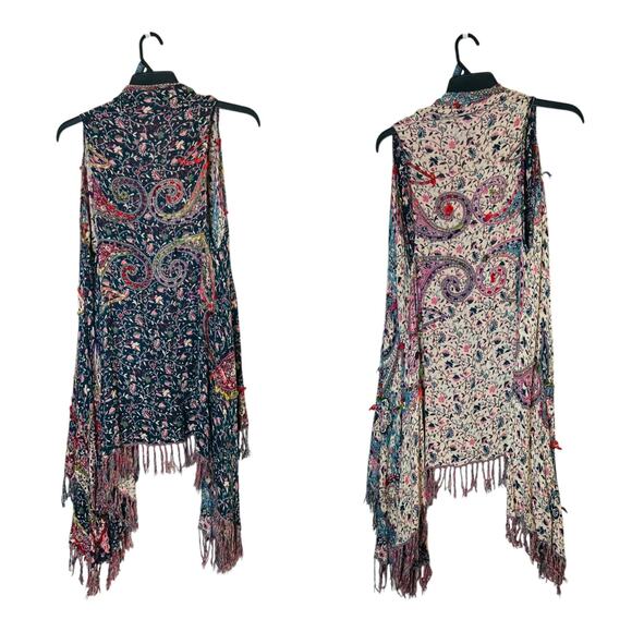 Womens Reversible Open Long Vest Jacket Boho Hippie Multicolor Paisley One Size - Picture 1 of 6